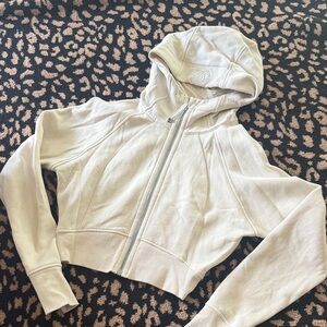 Lululemon Athletica Cream Scuba Crop Full Zip Fleece Hoodie sz 6 Bone